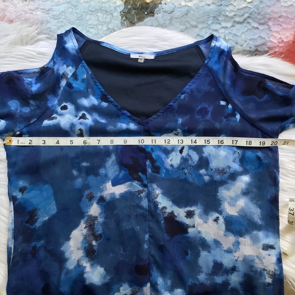 Milano Blue Watercolor Chiffon Cold Shoulder Top - Picture 8 of 8